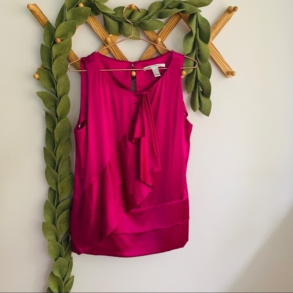 Diane Von Furstenberg Magenta Ruffled Silk Top